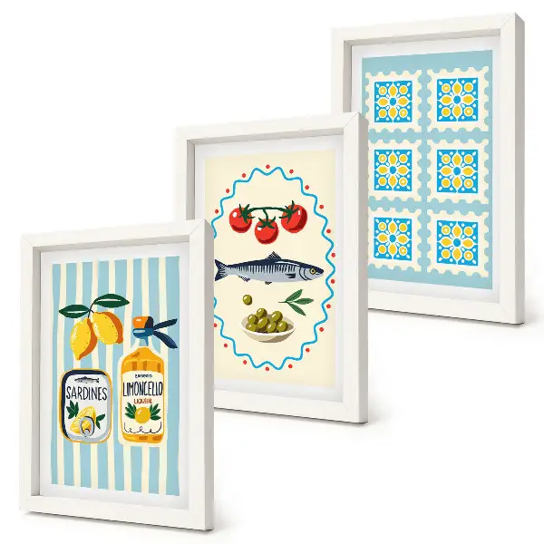 Fotowand mit mediterranen Küchenillustrationen