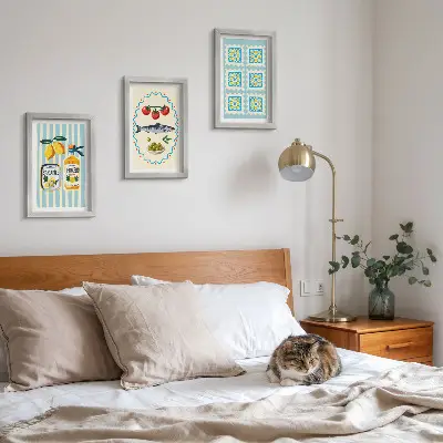 Fotowand mit mediterranen Küchenillustrationen