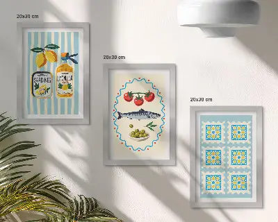 Fotowand mit mediterranen Küchenillustrationen