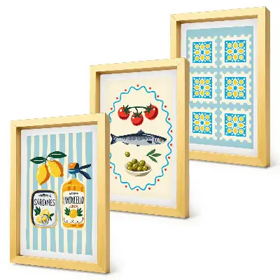 Fotowand mit mediterranen Küchenillustrationen