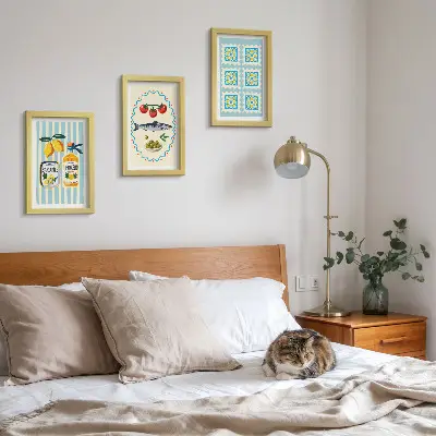 Fotowand mit mediterranen Küchenillustrationen