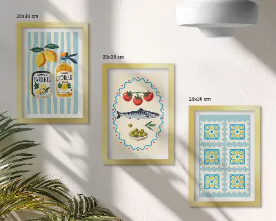 Fotowand mit mediterranen Küchenillustrationen