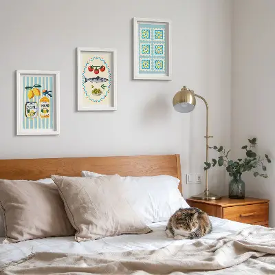 Fotowand mit mediterranen Küchenillustrationen