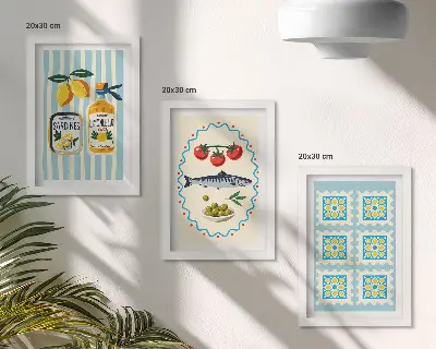 Fotowand mit mediterranen Küchenillustrationen
