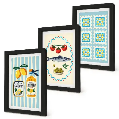 Fotowand mit mediterranen Küchenillustrationen