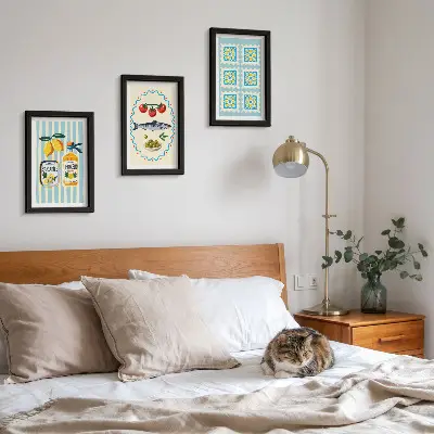 Fotowand mit mediterranen Küchenillustrationen