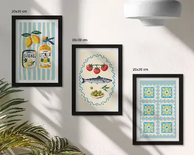 Fotowand mit mediterranen Küchenillustrationen