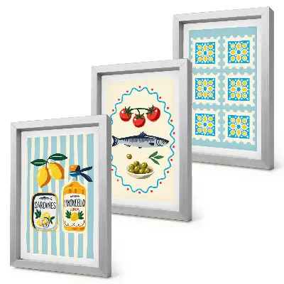 Fotowand mit mediterranen Küchenillustrationen