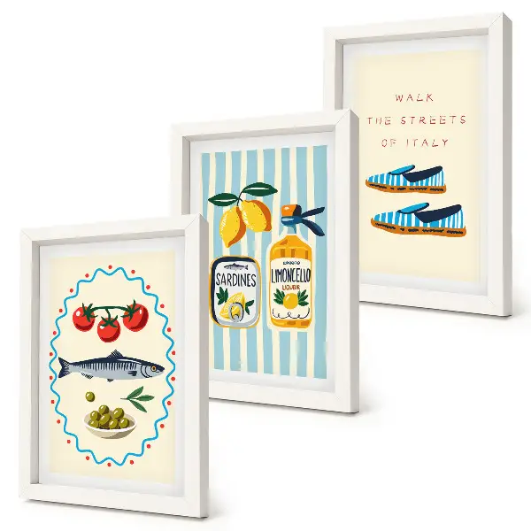 Bilderwand mit italienischen Aromen und Lebensart in farbenfrohen Motiven