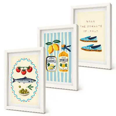 Bilderwand mit italienischen Aromen und Lebensart in farbenfrohen Motiven