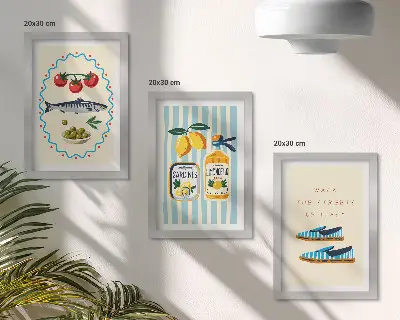 Bilderwand mit italienischen Aromen und Lebensart in farbenfrohen Motiven