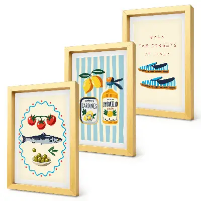 Bilderwand mit italienischen Aromen und Lebensart in farbenfrohen Motiven
