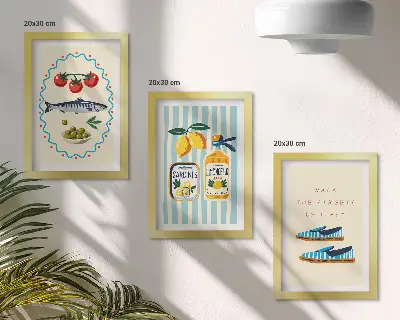 Bilderwand mit italienischen Aromen und Lebensart in farbenfrohen Motiven