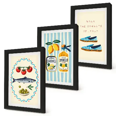 Bilderwand mit italienischen Aromen und Lebensart in farbenfrohen Motiven