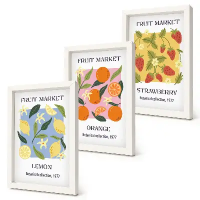 Bilderwand mit Zitronen, Orangen und Erdbeeren als Fruchtposter