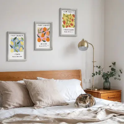 Bilderwand mit Zitronen, Orangen und Erdbeeren als Fruchtposter