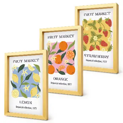 Bilderwand mit Zitronen, Orangen und Erdbeeren als Fruchtposter