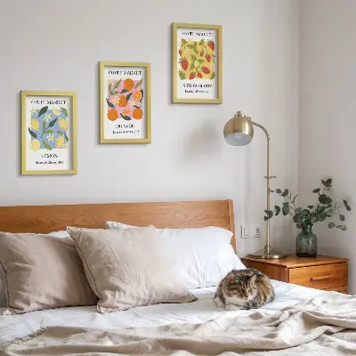 Bilderwand mit Zitronen, Orangen und Erdbeeren als Fruchtposter