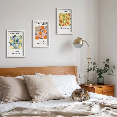 Bilderwand mit Zitronen, Orangen und Erdbeeren als Fruchtposter