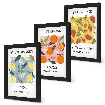 Bilderwand mit Zitronen, Orangen und Erdbeeren als Fruchtposter