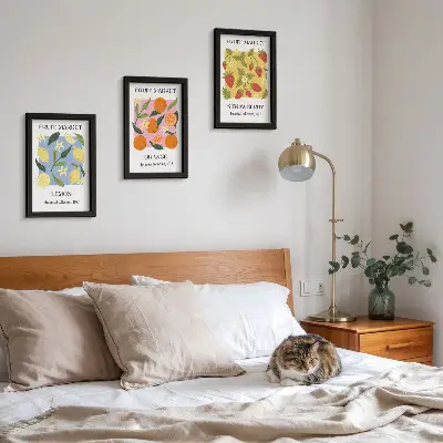 Bilderwand mit Zitronen, Orangen und Erdbeeren als Fruchtposter