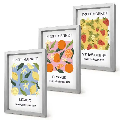 Bilderwand mit Zitronen, Orangen und Erdbeeren als Fruchtposter