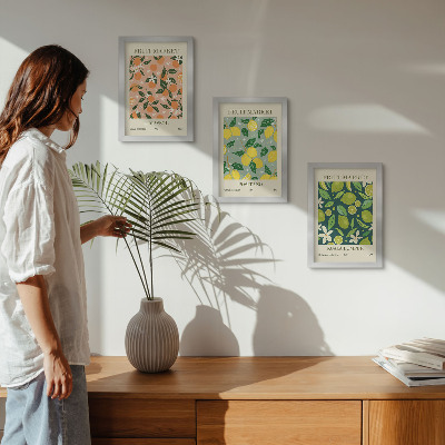 Bilderwand Fruchtige Muster mit Zitrusfrüchten und Vintage-Blumen