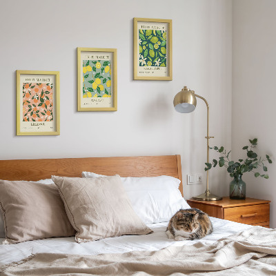 Bilderwand Fruchtige Muster mit Zitrusfrüchten und Vintage-Blumen