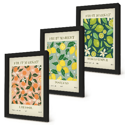 Bilderwand Fruchtige Muster mit Zitrusfrüchten und Vintage-Blumen