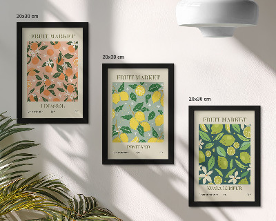 Bilderwand Fruchtige Muster mit Zitrusfrüchten und Vintage-Blumen