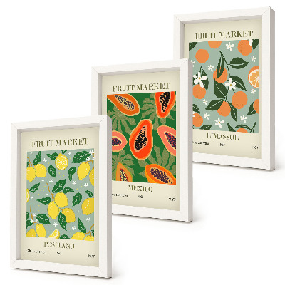 Bilderset mit rahmen Obstposter Zitronen Papayas Mandarinen Blumen