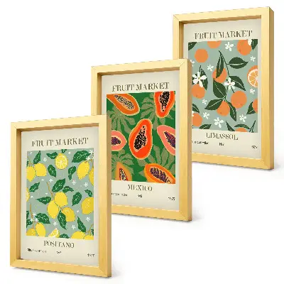 Obstposter mit Zitronen, Papayas, Mandarinen und Blumen bilderset inklusive rahmen