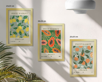 Bilderset mit rahmen Obstposter Zitronen Papayas Mandarinen Blumen