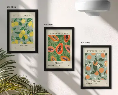 Obstposter mit Zitronen, Papayas, Mandarinen und Blumen bilderset inklusive rahmen