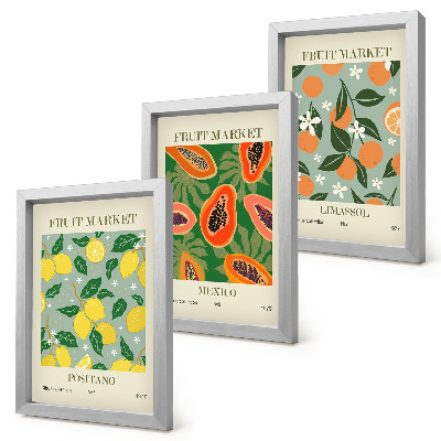 Bilderset mit rahmen Obstposter Zitronen Papayas Mandarinen Blumen