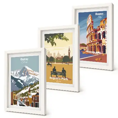 Bilderwand mit Bergen im Ouray Park in London und dem Kolosseum in Rom