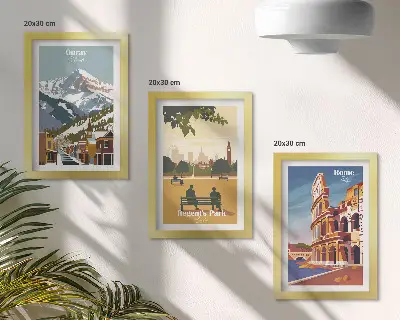Bilderwand mit Bergen im Ouray Park in London und dem Kolosseum in Rom