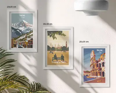 Bilderwand mit Bergen im Ouray Park in London und dem Kolosseum in Rom