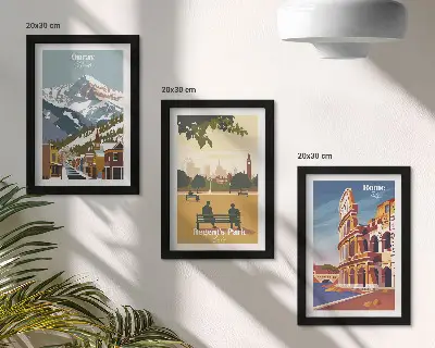 Bilderwand mit Bergen im Ouray Park in London und dem Kolosseum in Rom