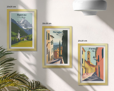 Bilderset mit rahmen Berglandschaften und Straßen italienischer Städte