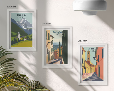 Bilderset mit rahmen Berglandschaften und Straßen italienischer Städte