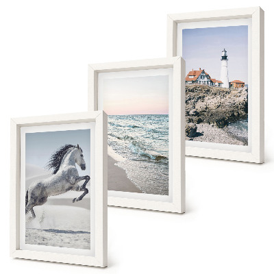 Bilderwand Pferde in Bewegung, Strand und Leuchtturm, Wasserwellen