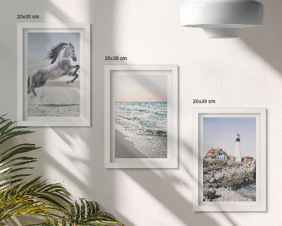 Bilderwand Pferde in Bewegung, Strand und Leuchtturm, Wasserwellen