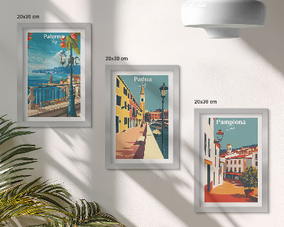 Bilderwand Beliebte Städte im Retro-Illustrationsstil
