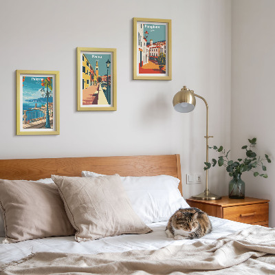 Bilderwand Beliebte Städte im Retro-Illustrationsstil