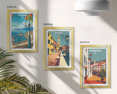 Bilderwand Beliebte Städte im Retro-Illustrationsstil