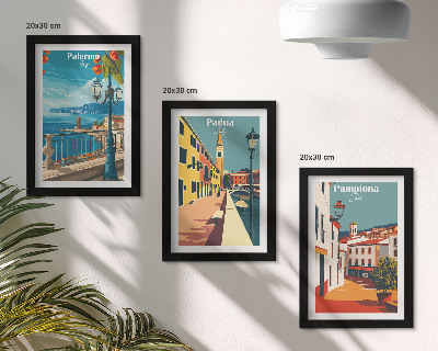 Bilderwand Beliebte Städte im Retro-Illustrationsstil