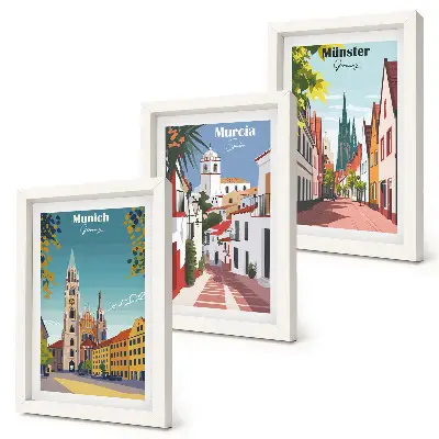 Bilderset mit Rahmen: Europäische Städte farbenfrohe Illustrationen