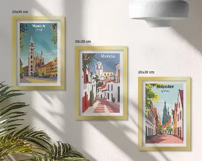 Bilderset mit Rahmen: Europäische Städte farbenfrohe Illustrationen