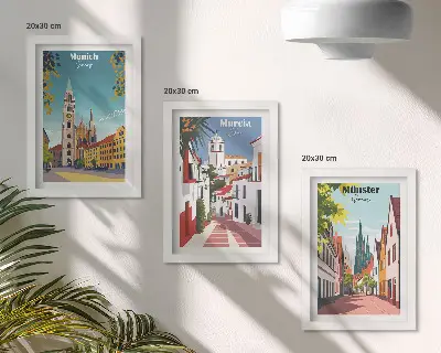 Bilderset mit Rahmen: Europäische Städte farbenfrohe Illustrationen